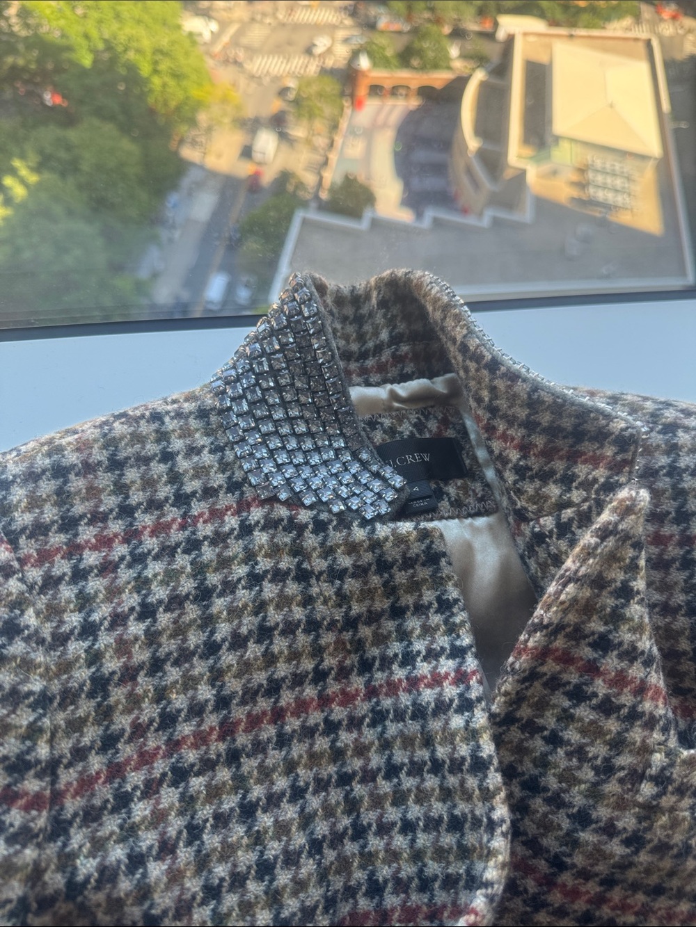 J. Crew Brown Houndstooth Wool-Blend Blazer with Gray Collar - Picture 5 of 5